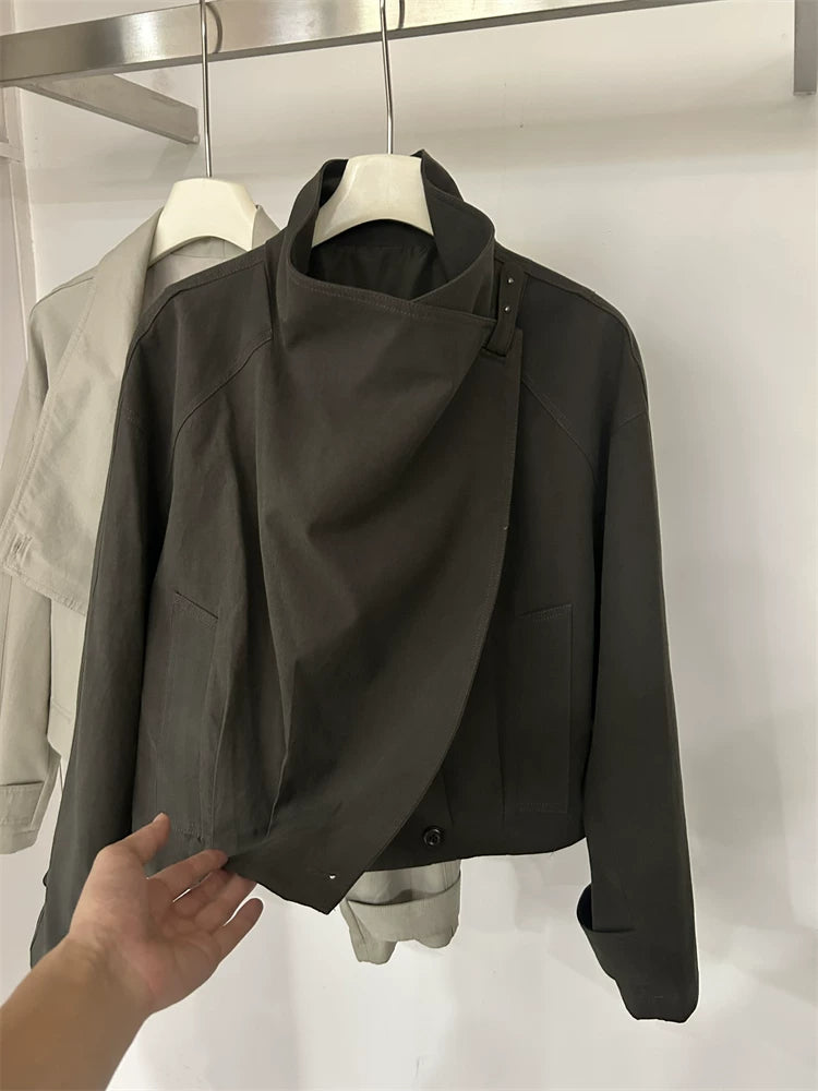 Avant-Garde Asymmetric Crossover Short Trench Coat
