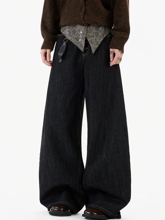 Paisley Bandana Fold-Over Double-Waist Wide-Leg Jeans