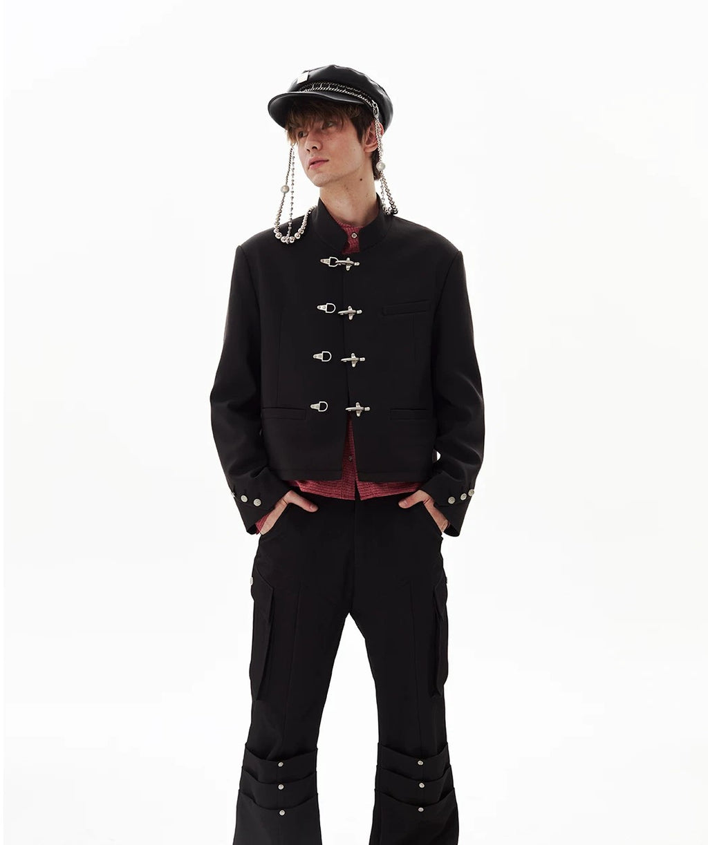 Cropped Fireman Clasp Tailored Blazer