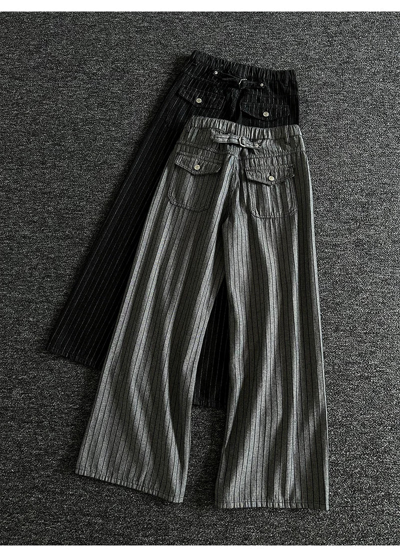 Avant-Garde Spiral Seam Pinstripe Baggy Pants