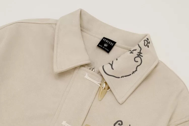 Scalloped Cat Hem Suede Toggle Jacket