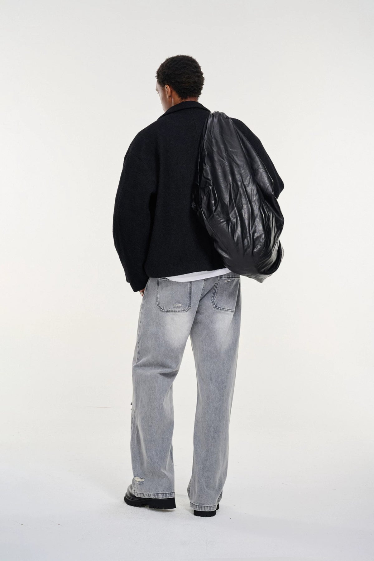 Short Wool-Blend Asymmetric Buttoned Coat
