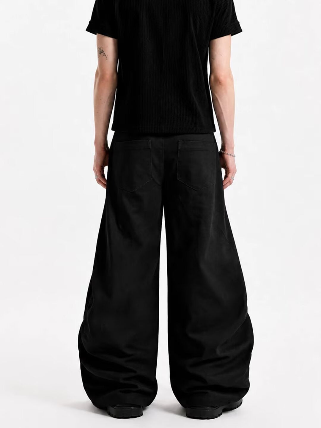 Dual Fireman Clip Riveted Pleated Wide-Leg Trousers