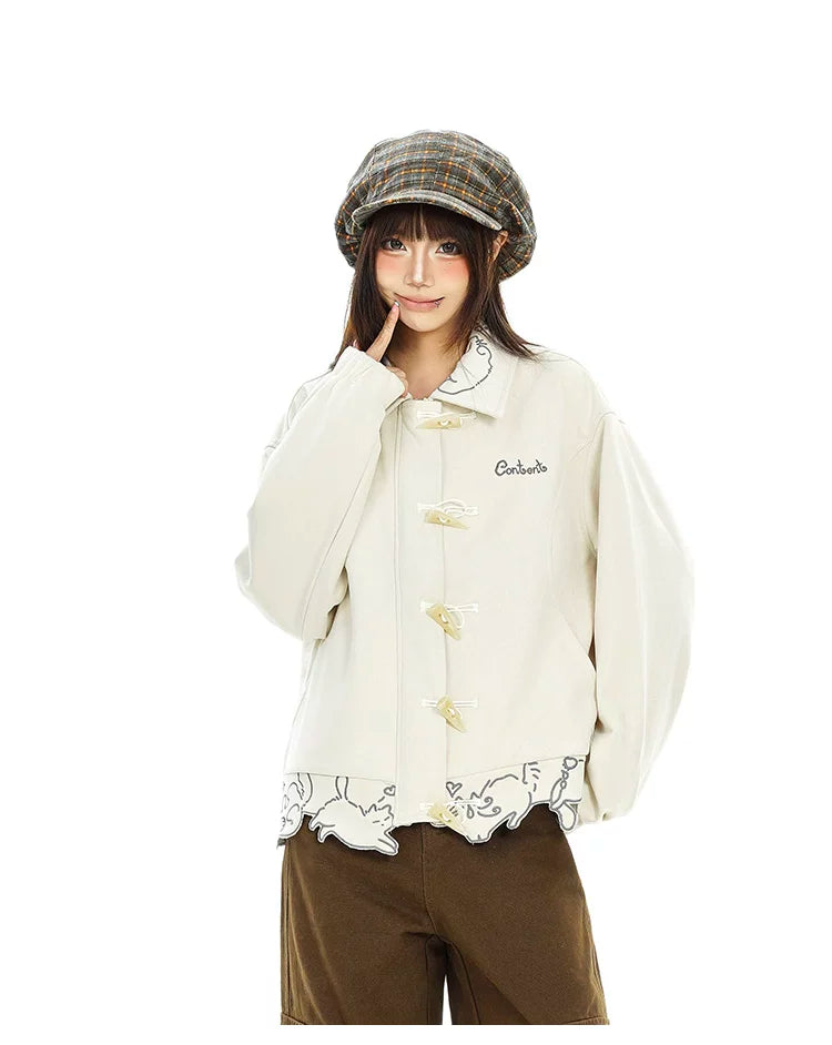 Scalloped Cat Hem Suede Toggle Jacket