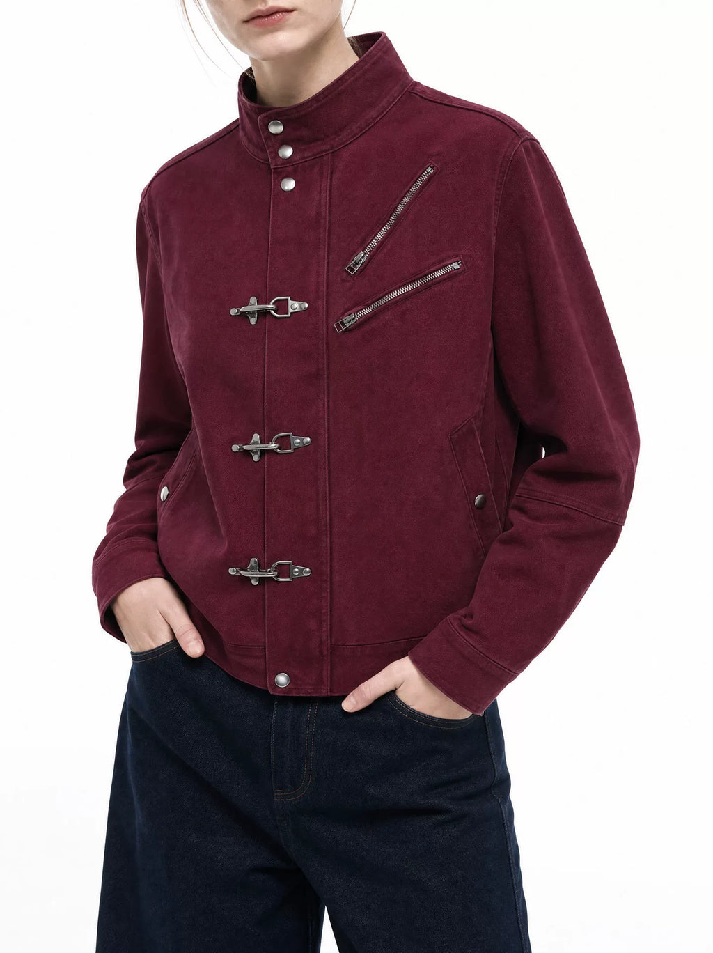 Dual Angled Zip Fireman Clasp Utility Jacket