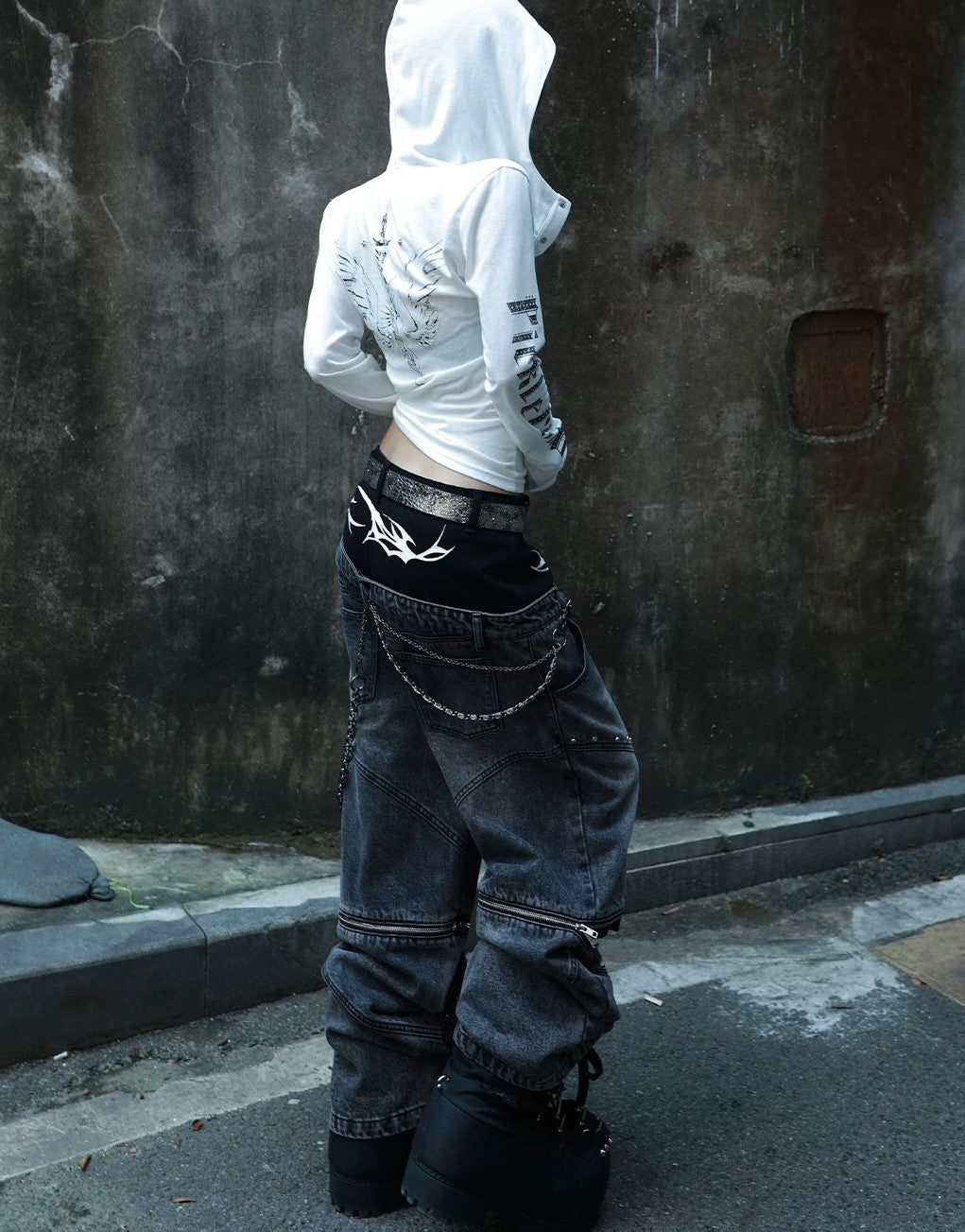 Detachable Zip-Off Cyber-Sigilism Lace-Up Jeans