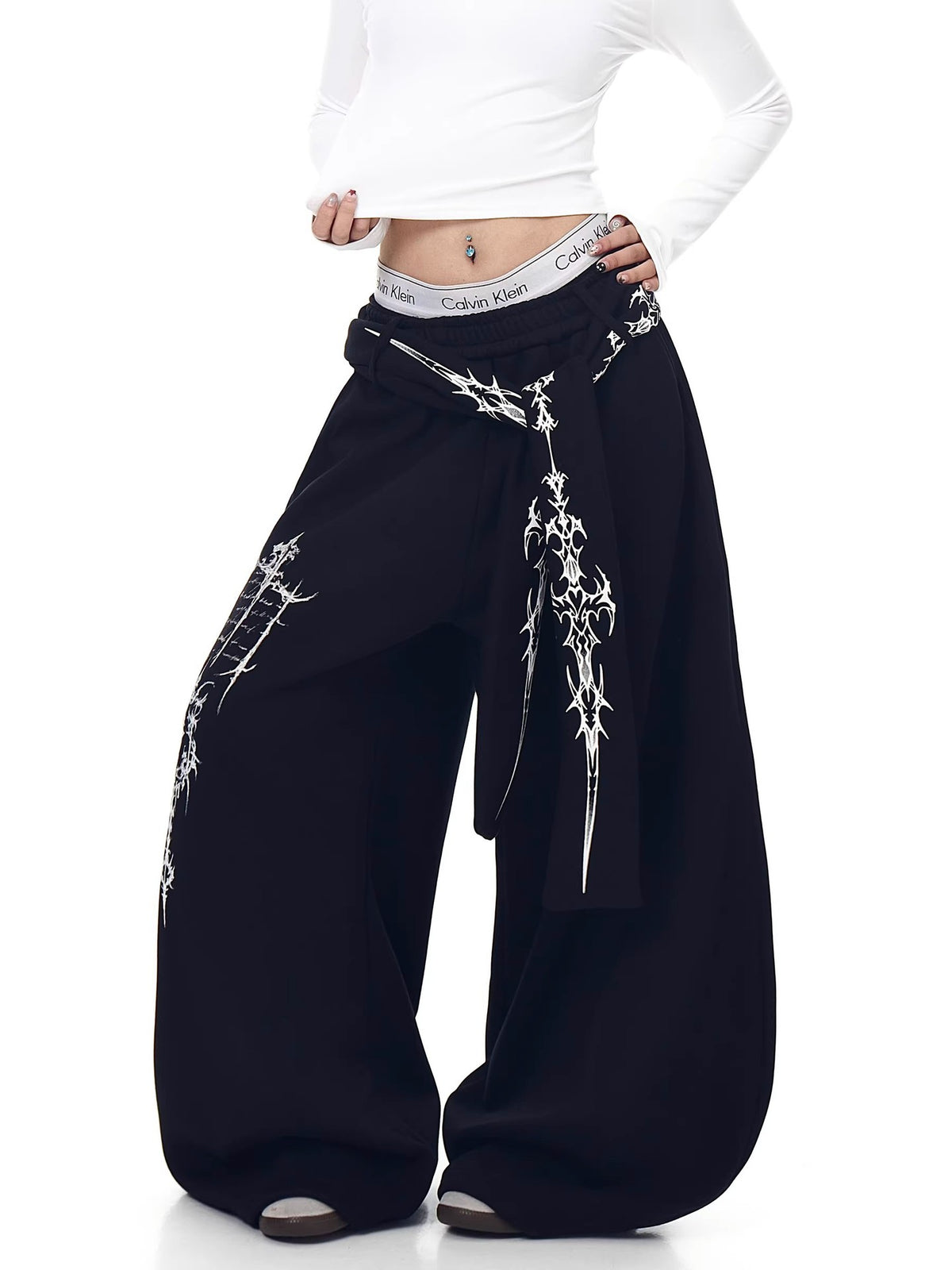 Cyber-Sigilism Graphic Ribbon Wide-Leg Sweatpants