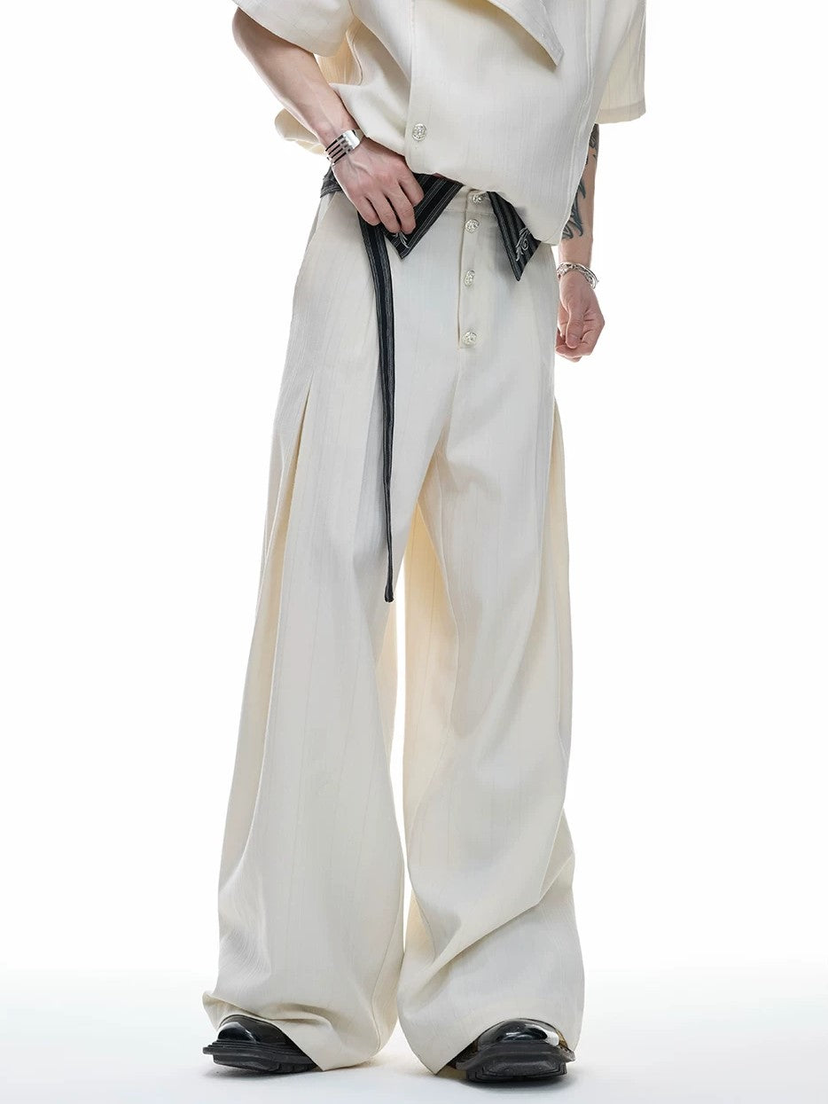 Darkwear Extended-Belt Fold-Over Pleated Trousers
