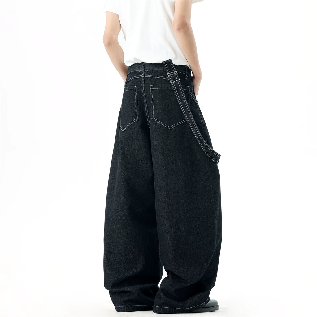 Gothic Detachable Bib Fireman Buckle Denim Jeans