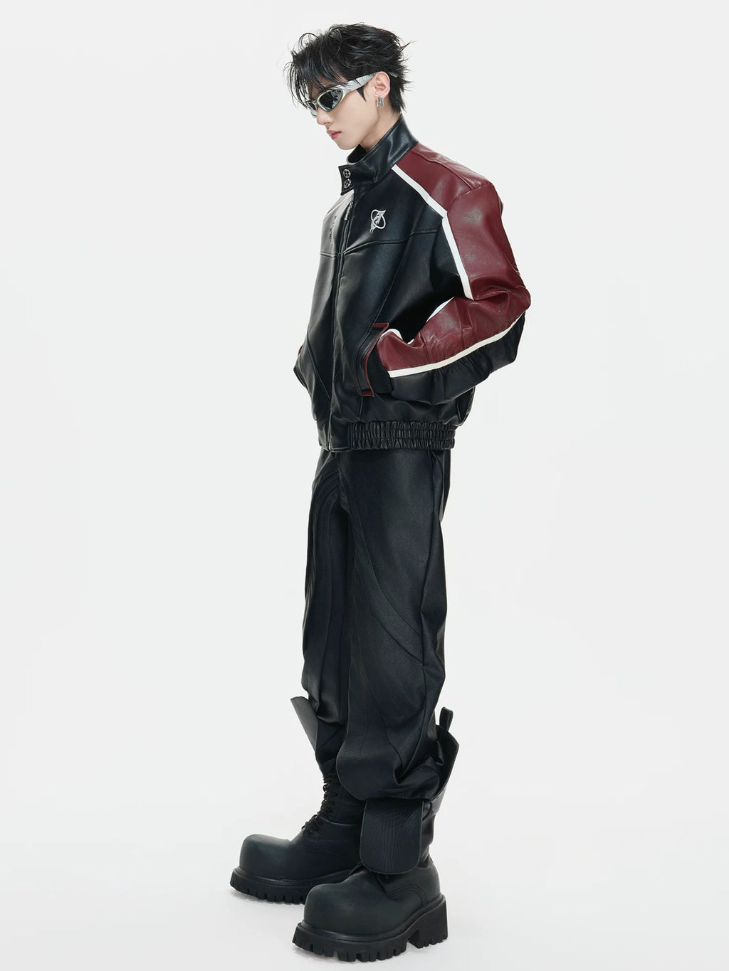 Crest Panel Leather Racing Jacket