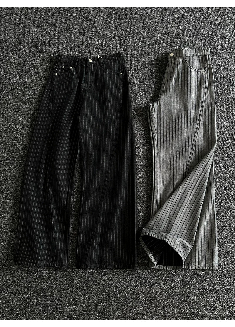 Avant-Garde Spiral Seam Pinstripe Baggy Pants