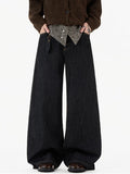 Paisley Bandana Fold-Over Double-Waist Wide-Leg Jeans
