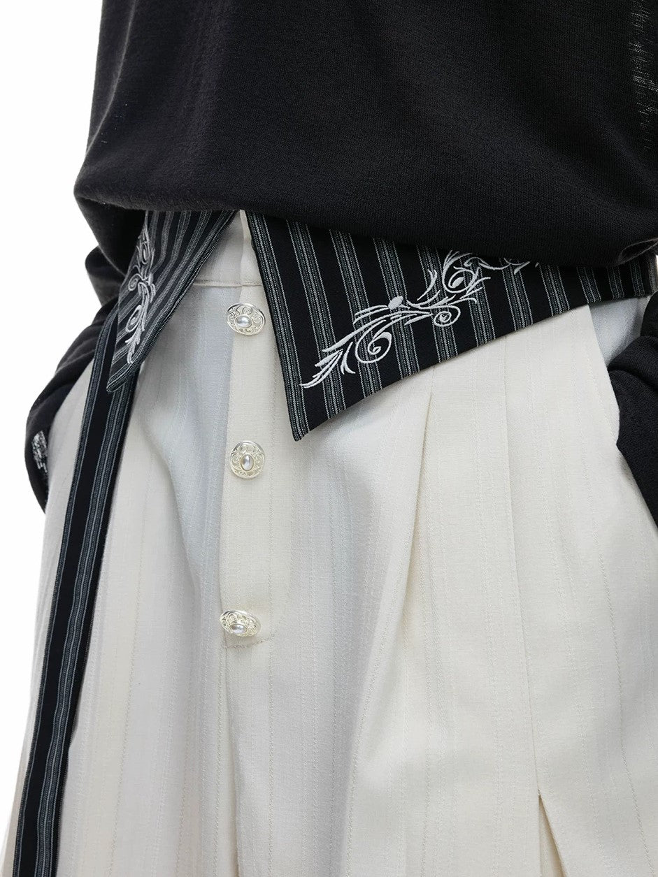 Darkwear Extended-Belt Fold-Over Pleated Trousers