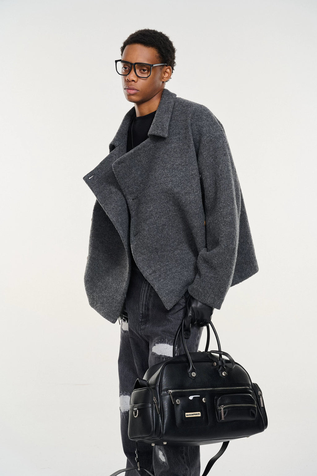 Short Wool-Blend Asymmetric Buttoned Coat