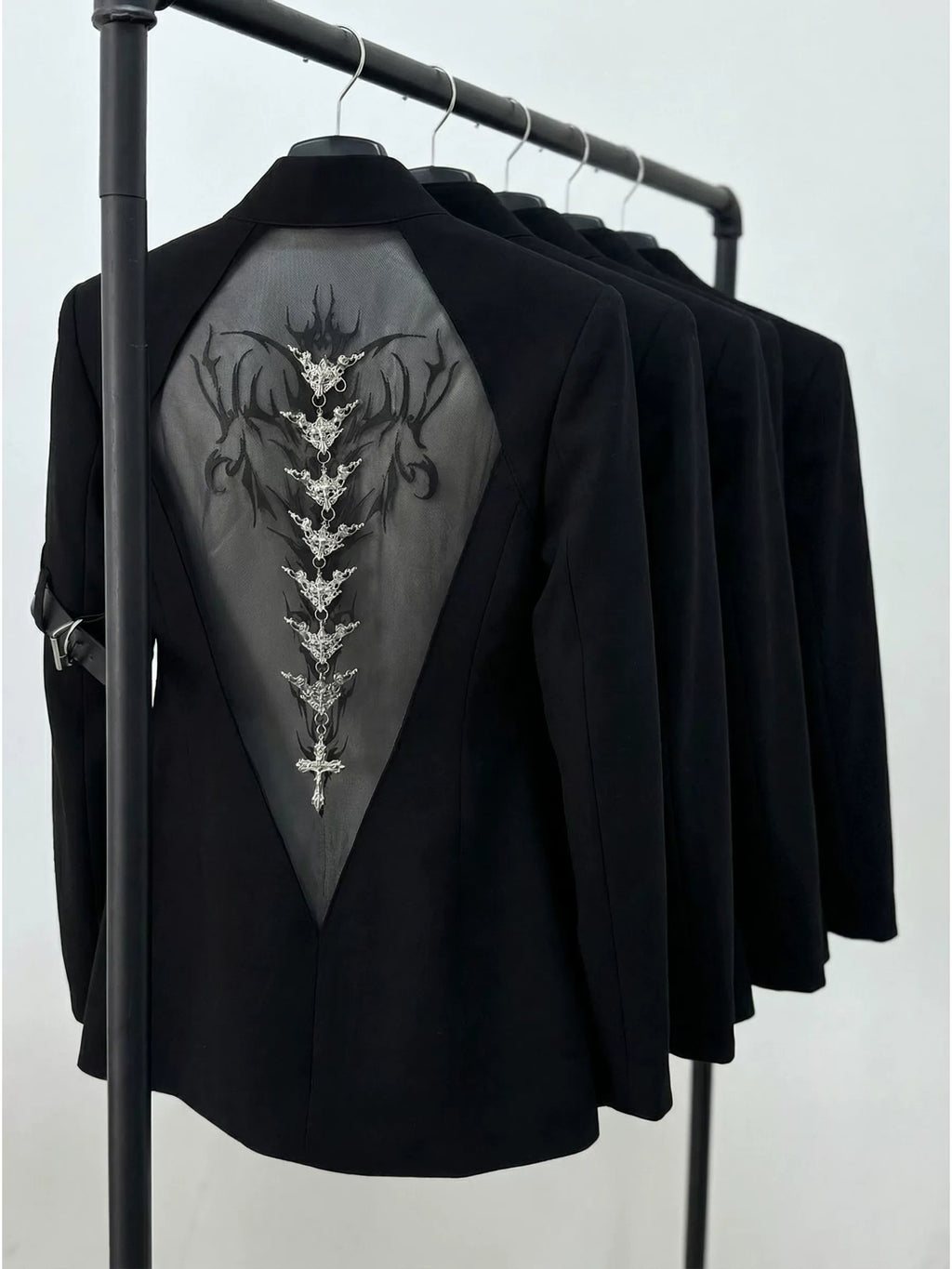 Gothic Cyber-Sigilism Back-Mesh Buckled Blazer