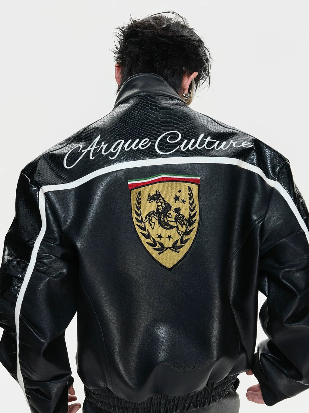 Crest Panel Leather Racing Jacket