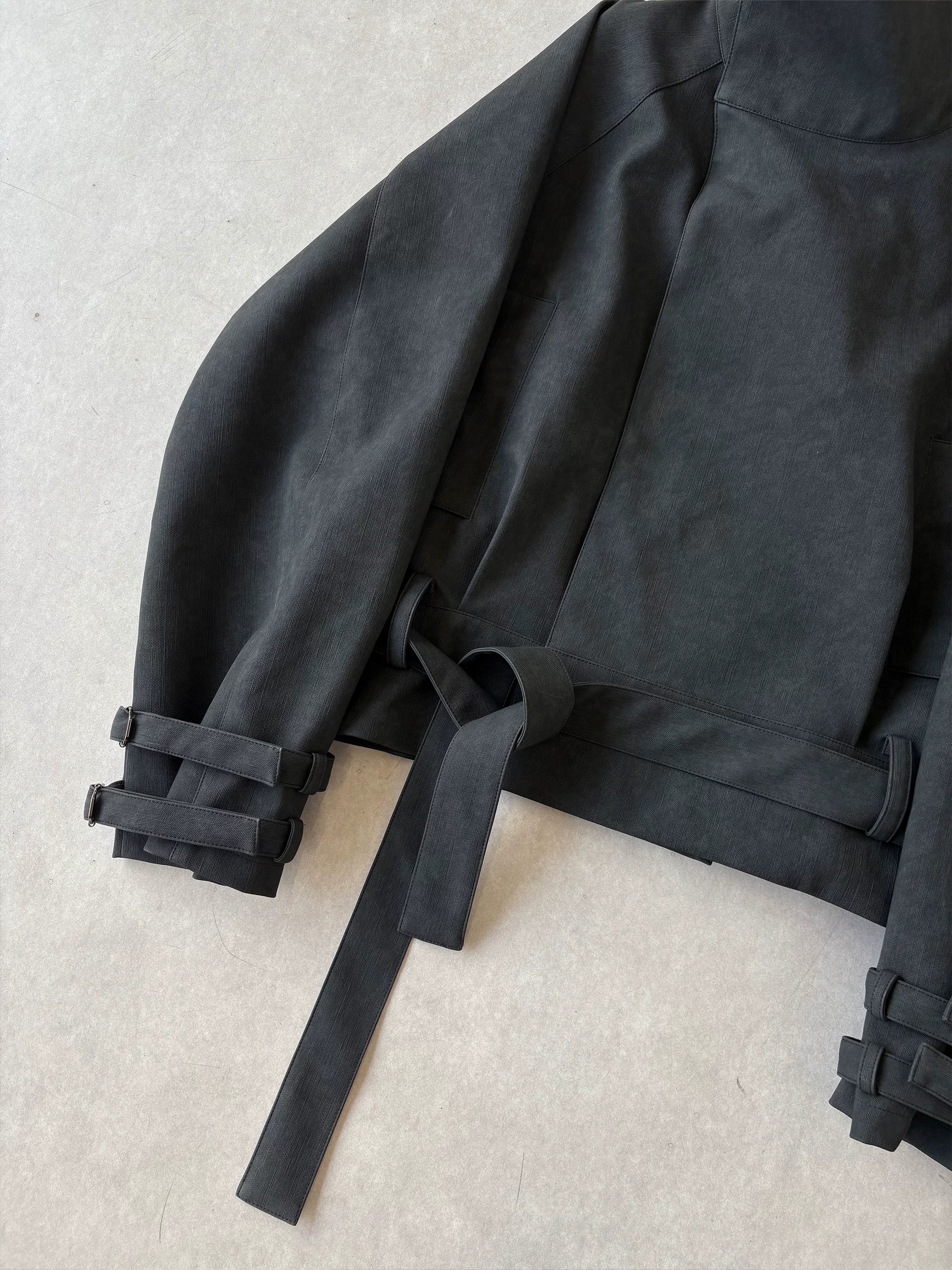 Cropped Belted High-Neck Jacket
