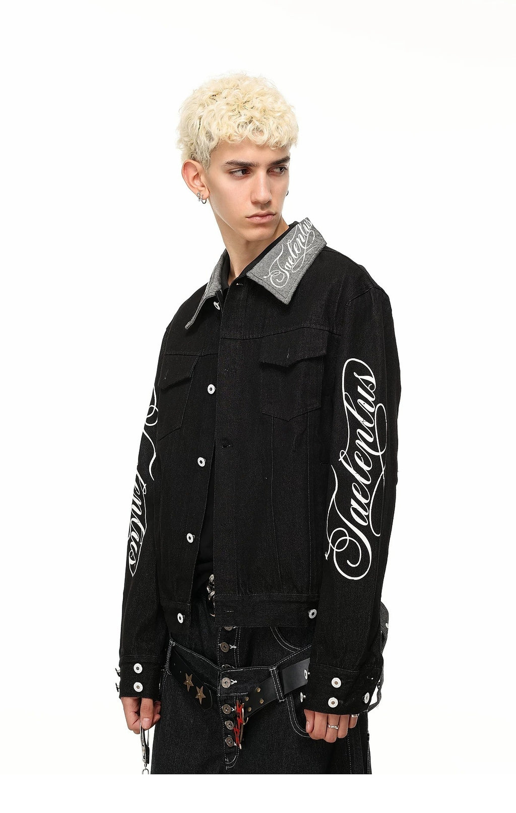 Gothic Calligraphy Graphic Denim Jacket