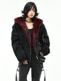 Fur-Trimmed Hooded Suede Utility Bomber Jacket