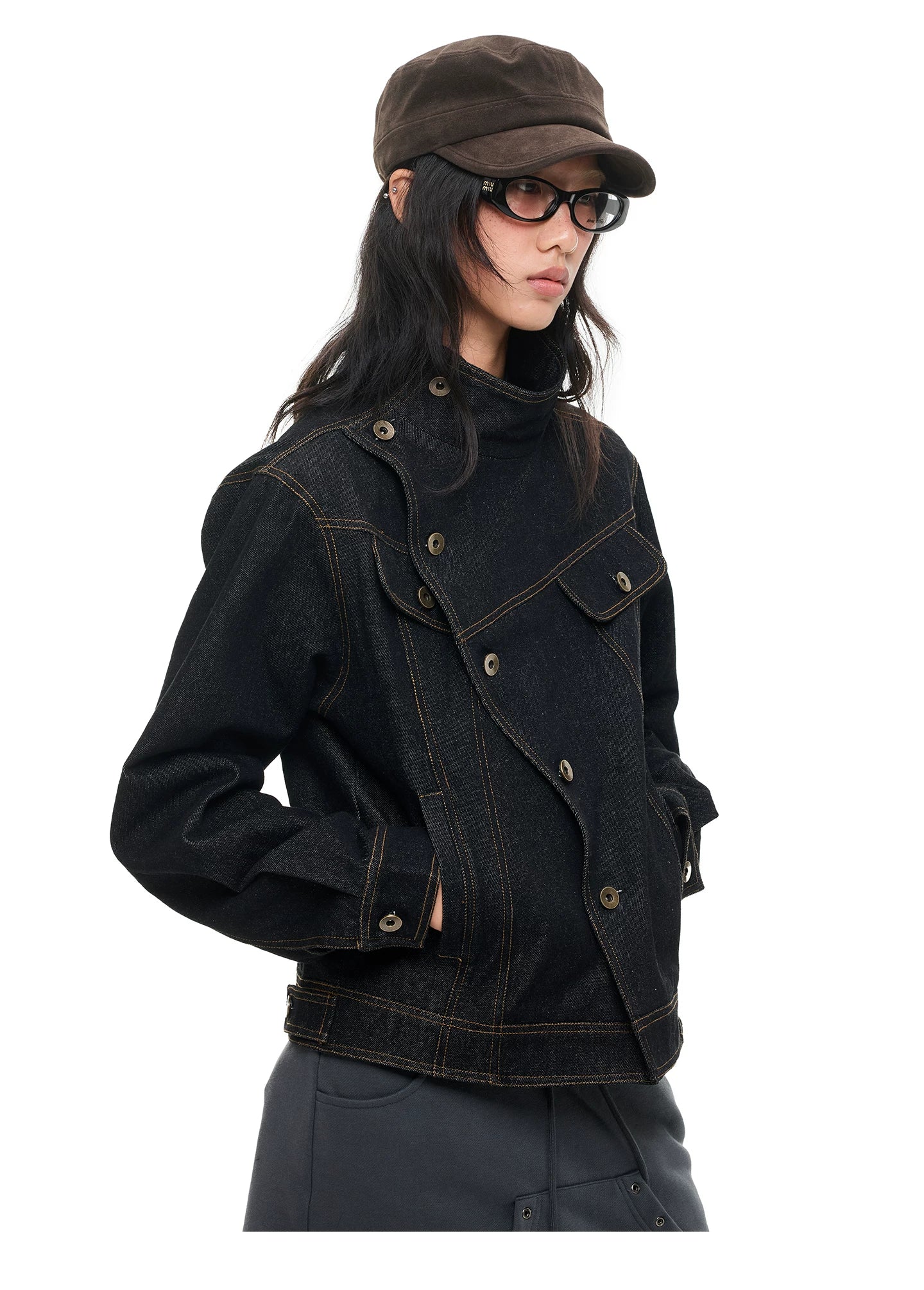 Diagonal Button Denim Jacket