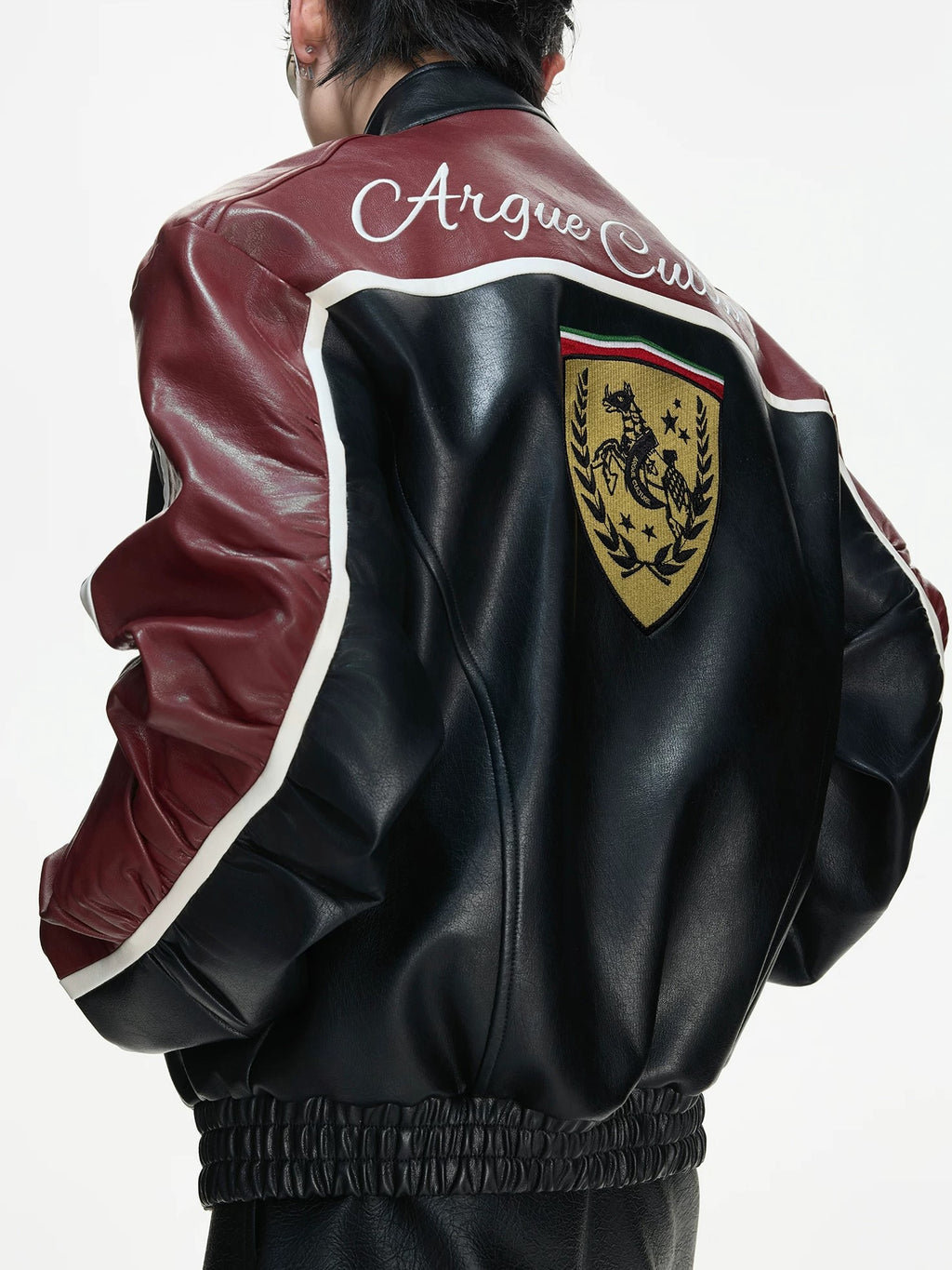 Crest Panel Leather Racing Jacket