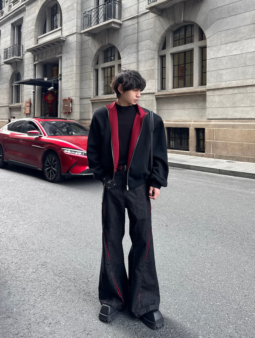 Cyberpunk Articulated Panel Wide-Leg Jeans