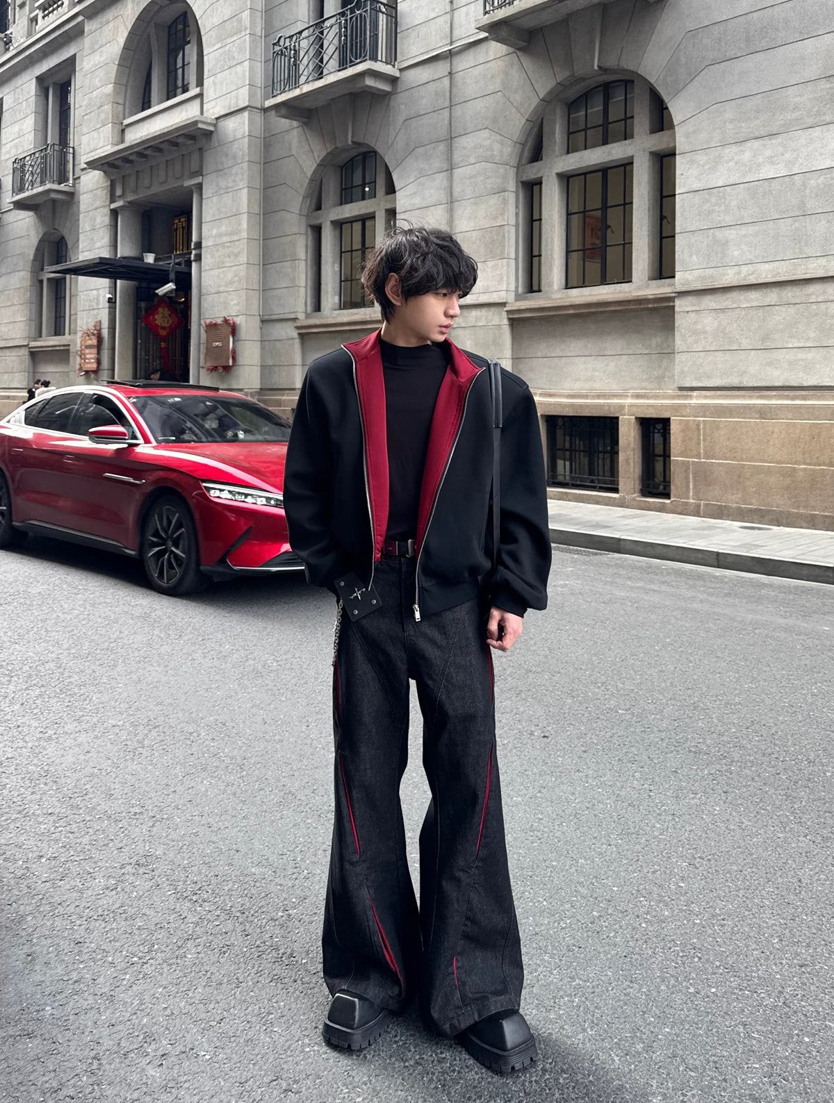 Cyberpunk Articulated Panel Wide-Leg Jeans