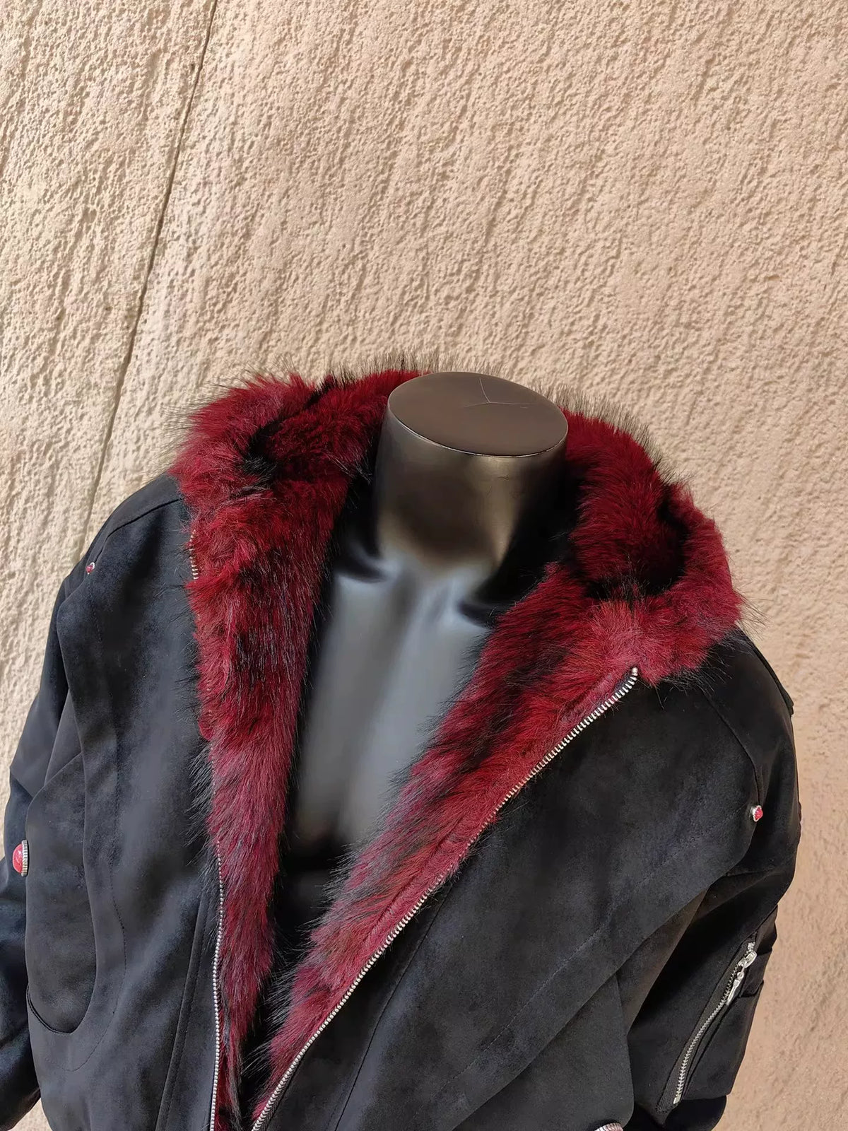Fur-Trimmed Hooded Suede Utility Bomber Jacket