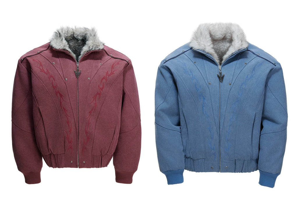 Faux-Fur Collar Tribal Embroidered Zip Jacket
