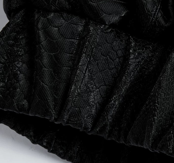 Gothic High-Neck Studded Faux-Leather Fur Jacket