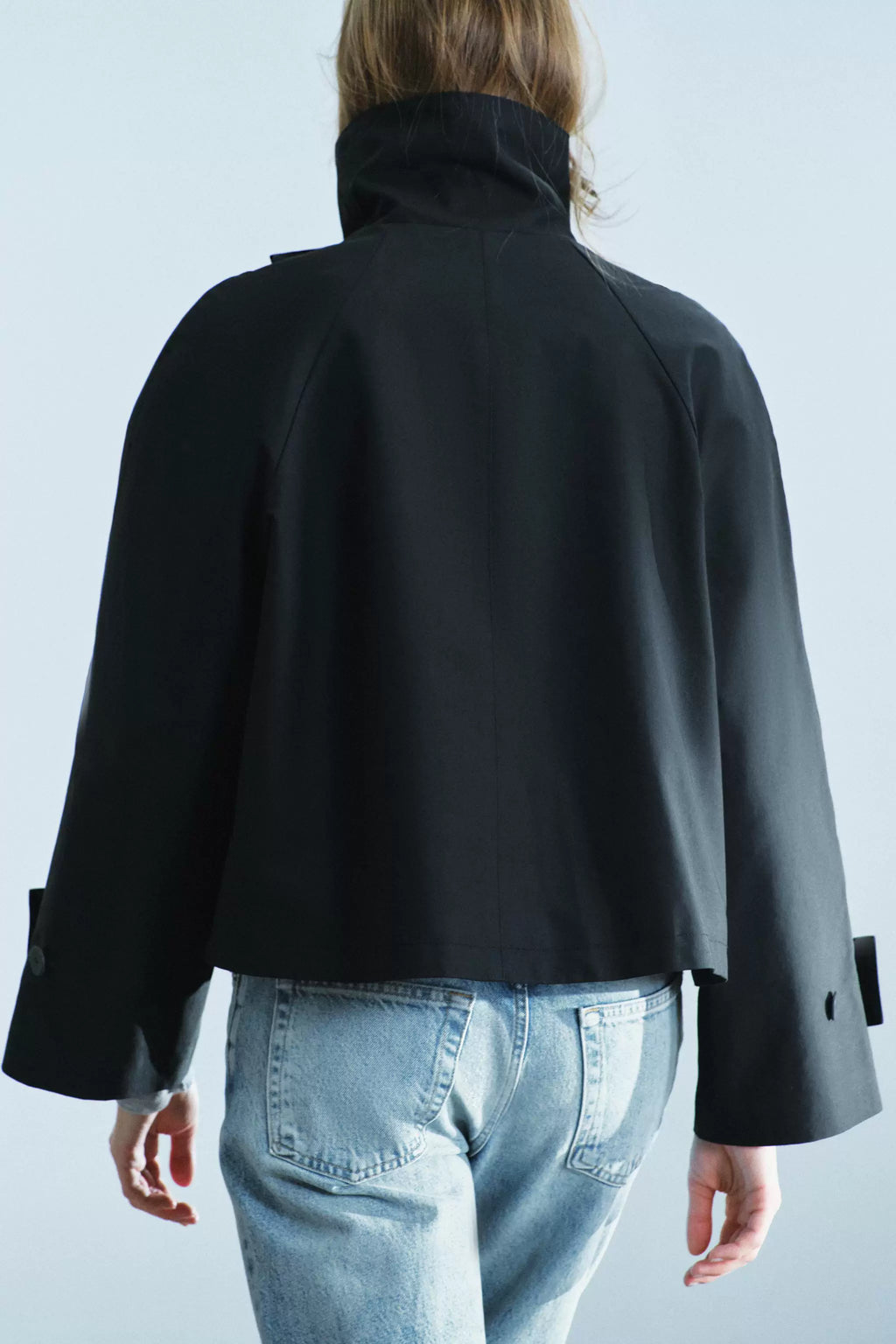Cropped Asymmetric High-Neck Trench Jacket