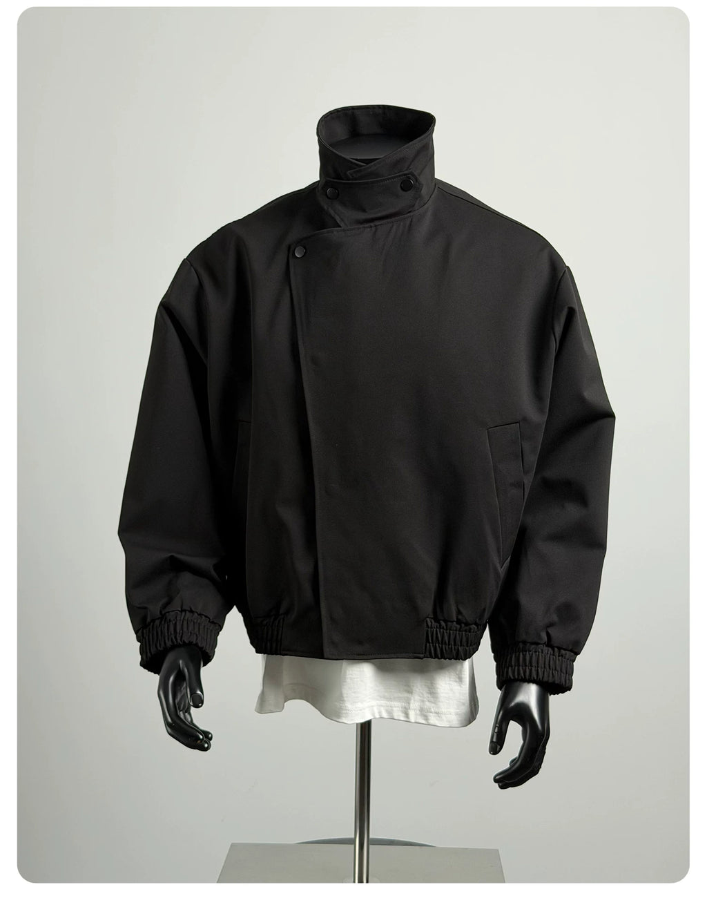Asymmetric Snap-Button High-Neck Jacket