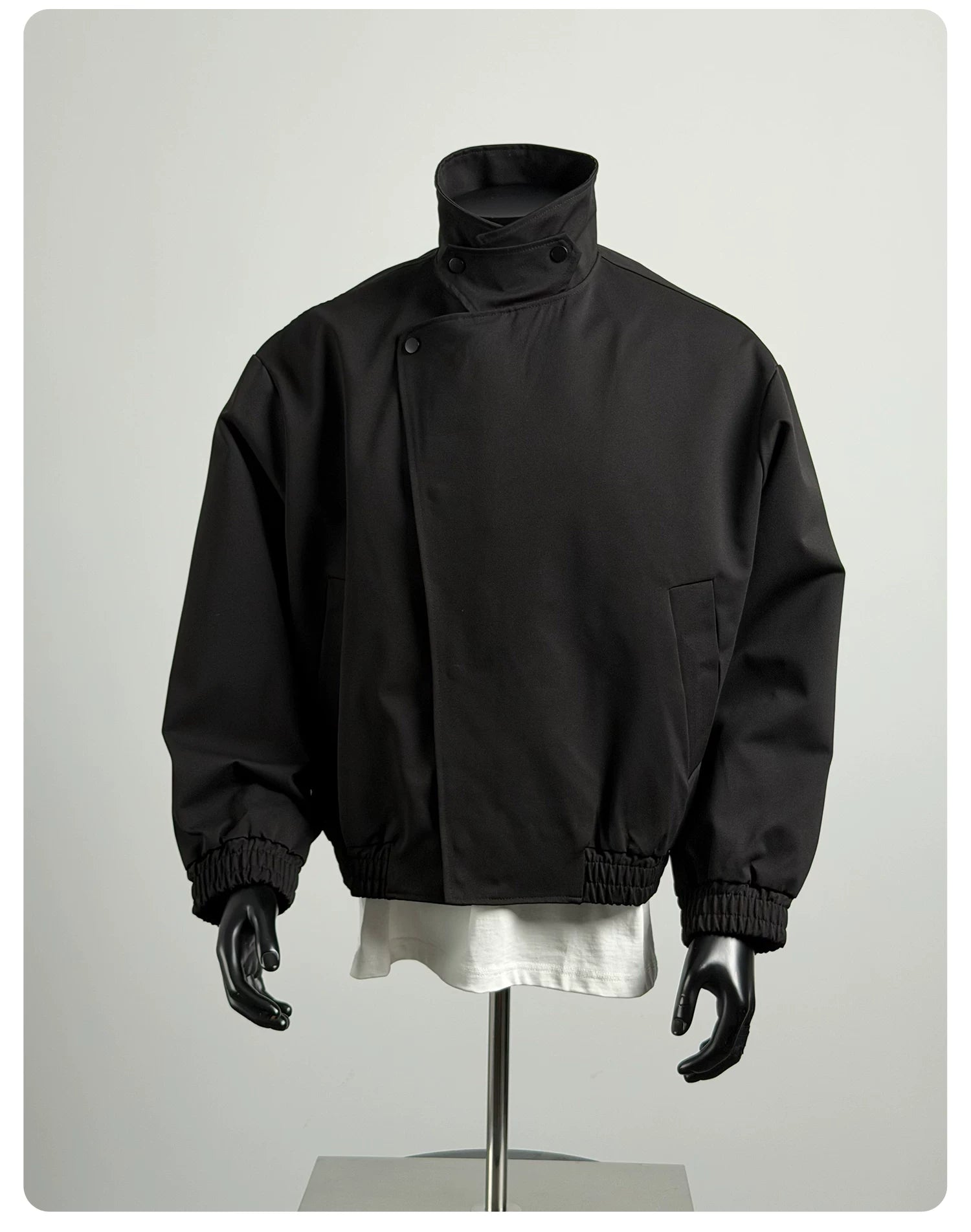Asymmetric Snap-Button High-Neck Jacket