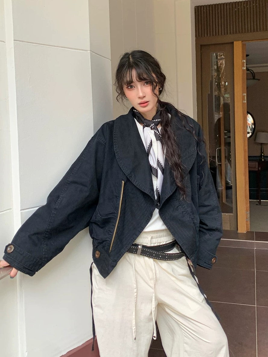 Darkwear Shawl-Collar Asymmetric Flight Jacket