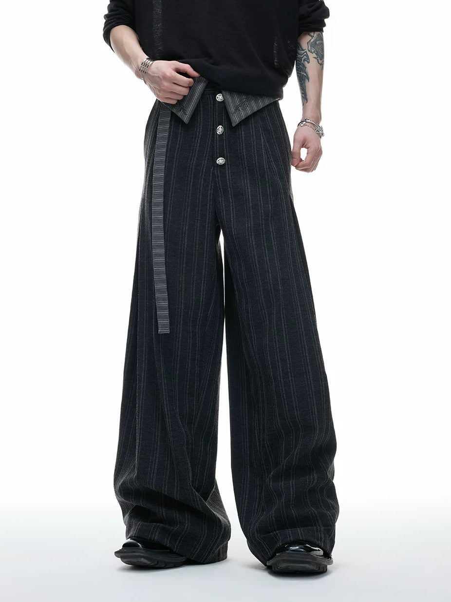 Darkwear Extended-Belt Fold-Over Pleated Trousers
