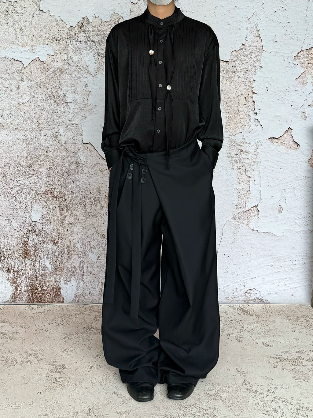 Crossover Flap Side-Tie Wide-Leg Pants