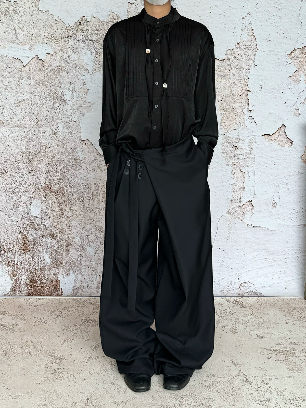 Crossover Flap Side-Tie Wide-Leg Pants