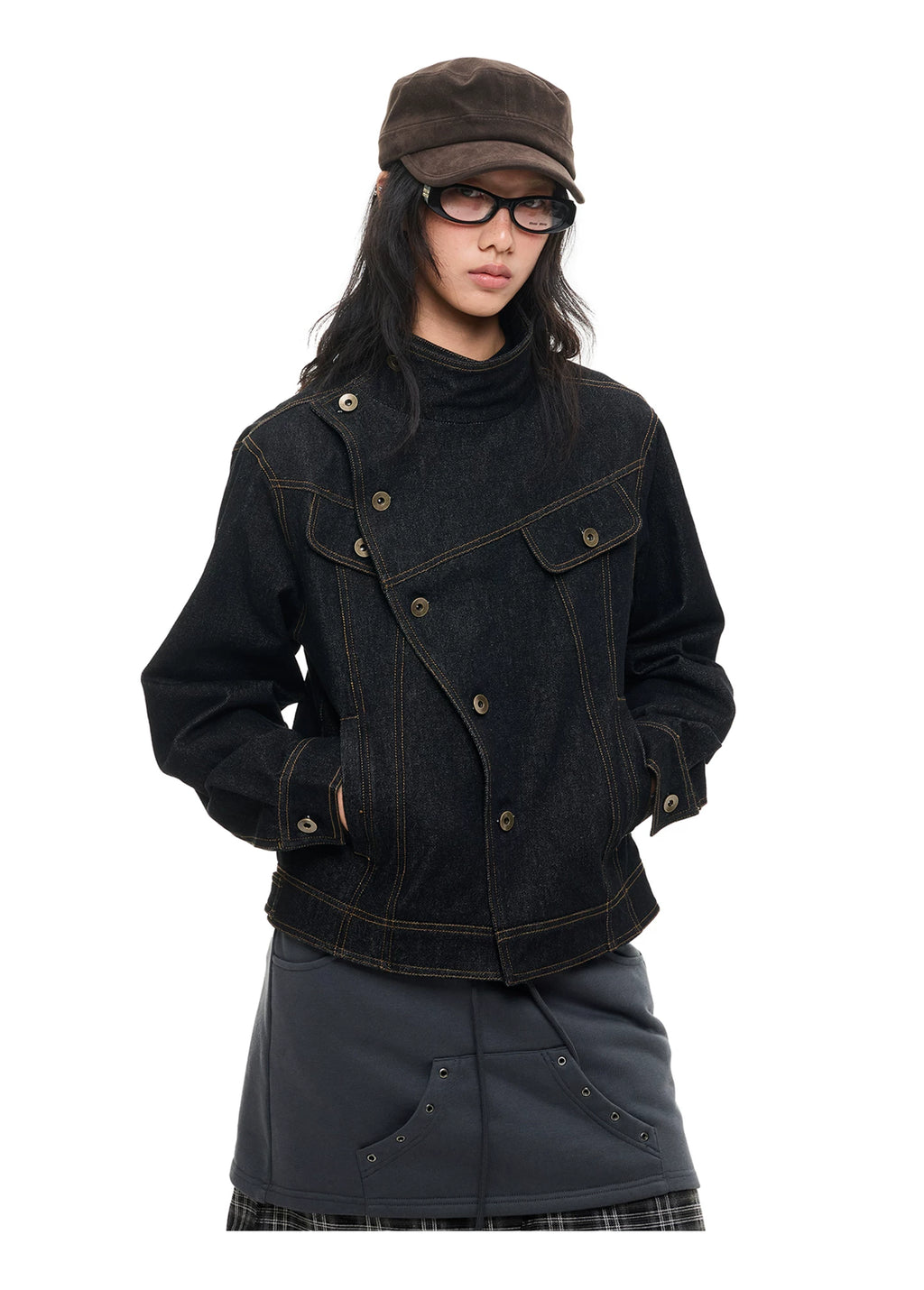 Diagonal Button Denim Jacket