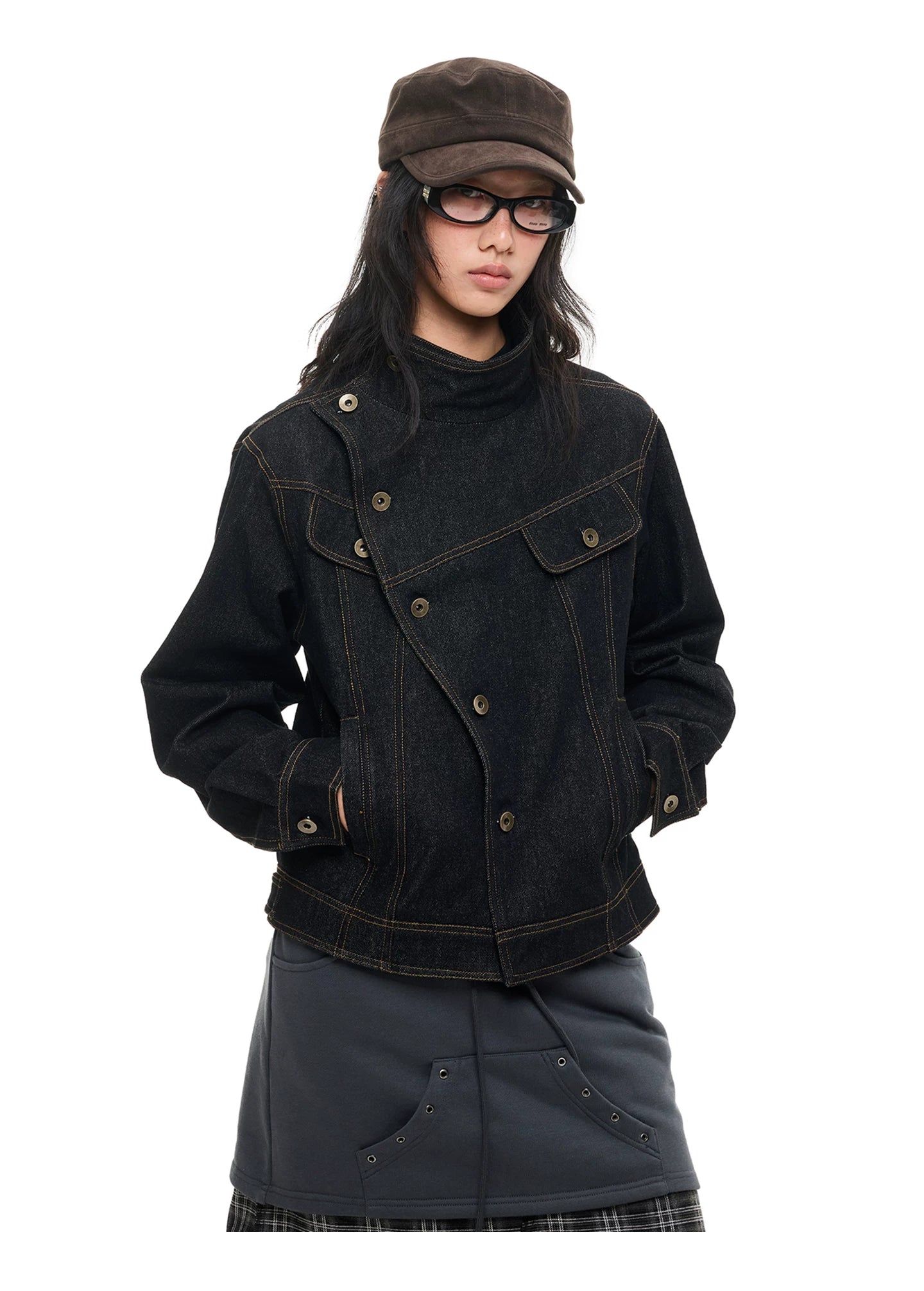 Diagonal Button Denim Jacket