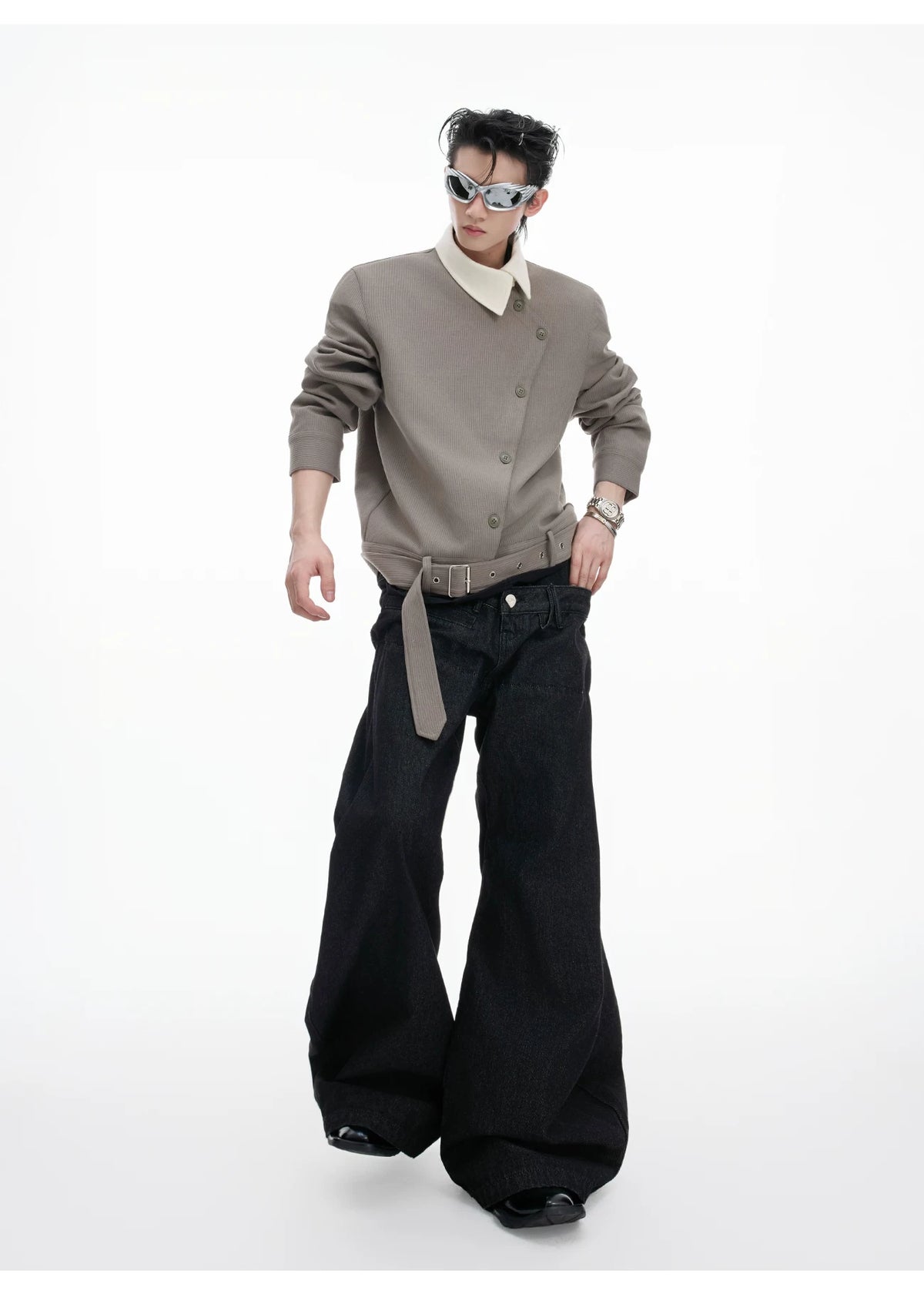 Avant-Garde Cropped Belted Jacket