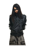 Gothic Industrial Buckled-Placket Leather Biker Jacket