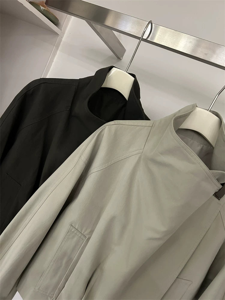 Avant-Garde Asymmetric Crossover Short Trench Coat