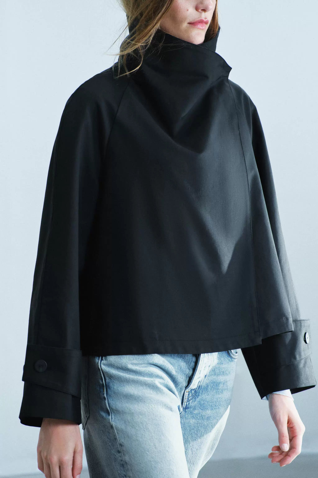 Cropped Asymmetric High-Neck Trench Jacket