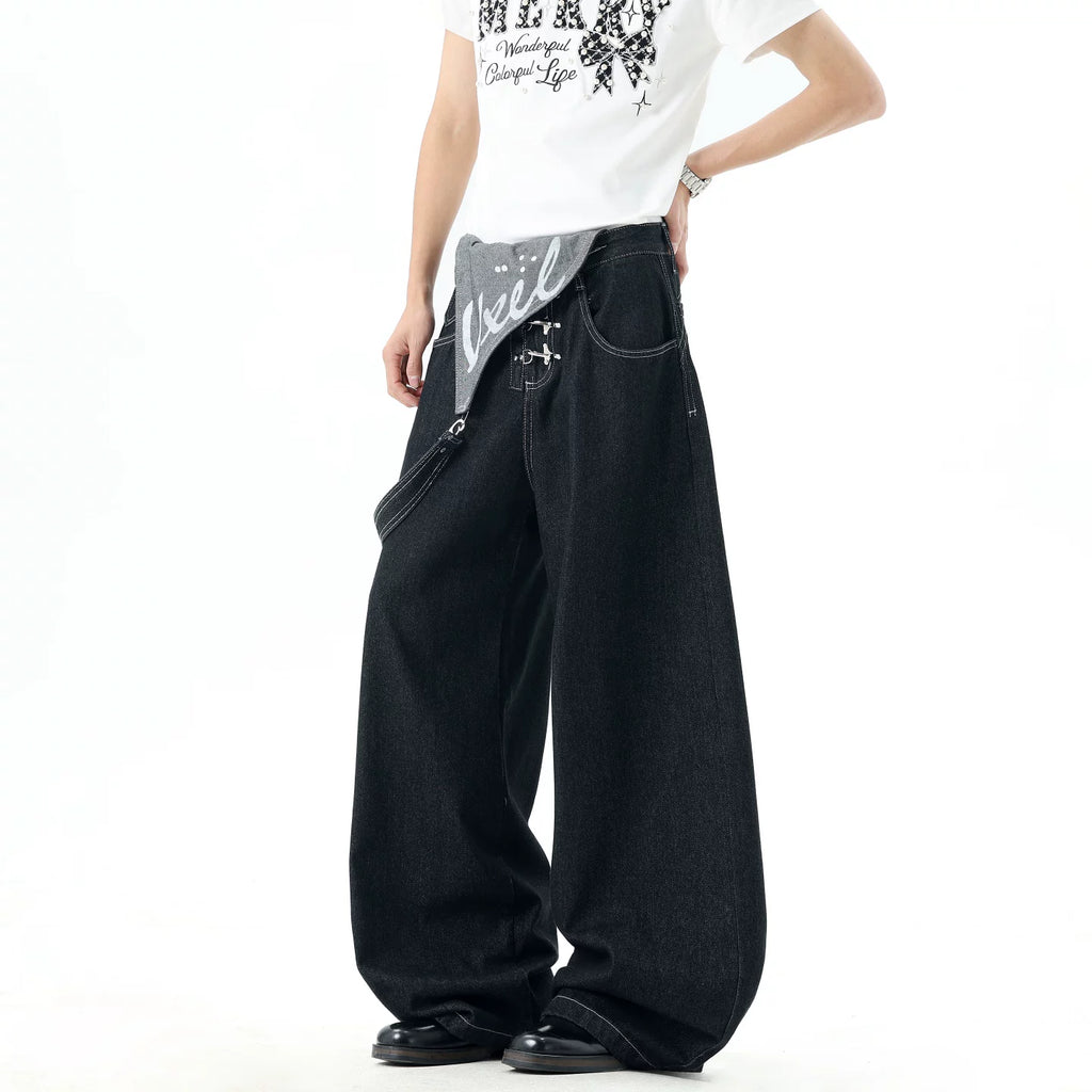 Gothic Detachable Bib Fireman Buckle Denim Jeans