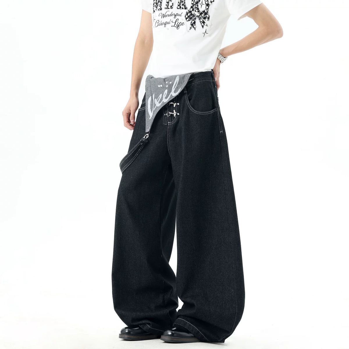 Gothic Detachable Bib Fireman Buckle Denim Jeans