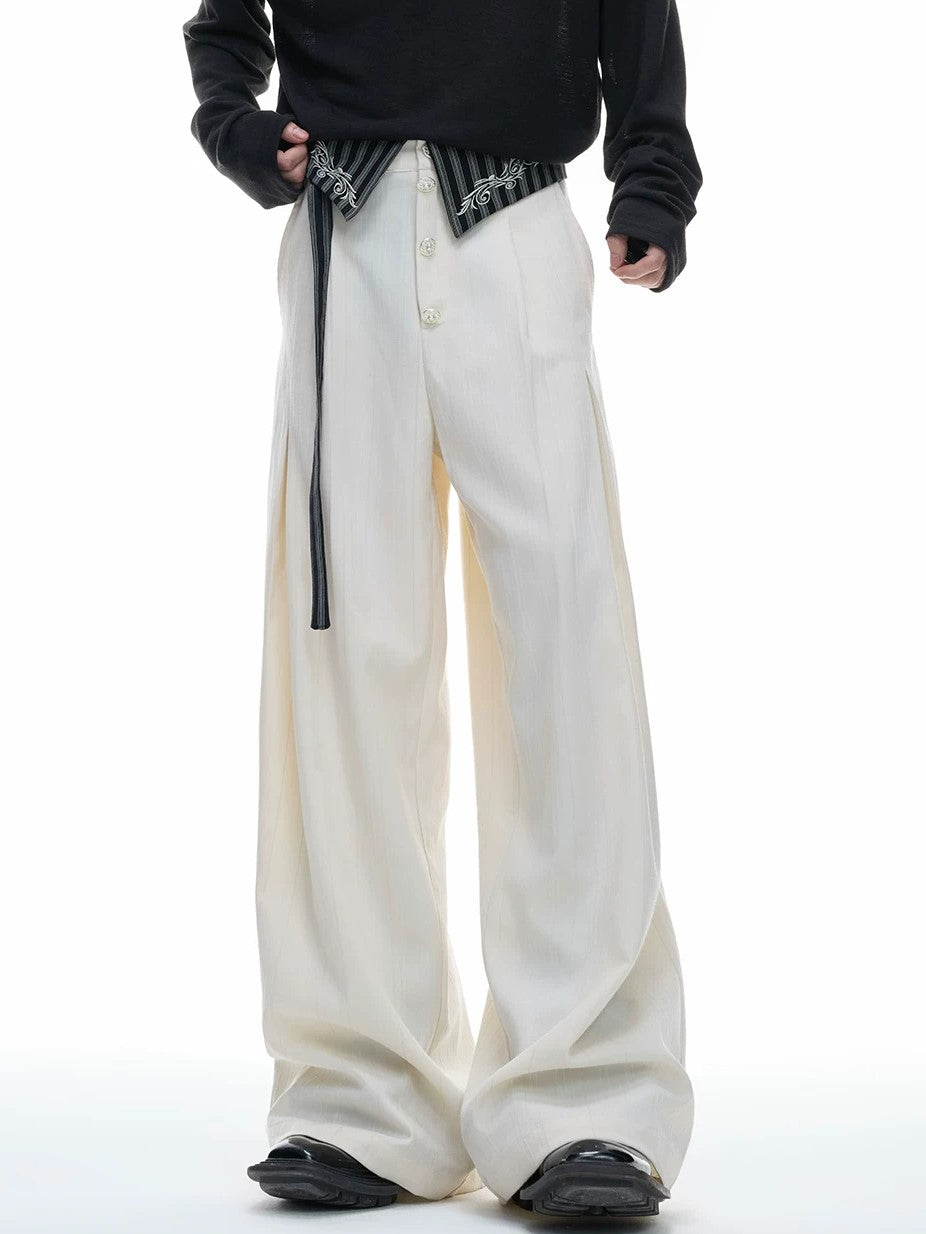 Darkwear Extended-Belt Fold-Over Pleated Trousers