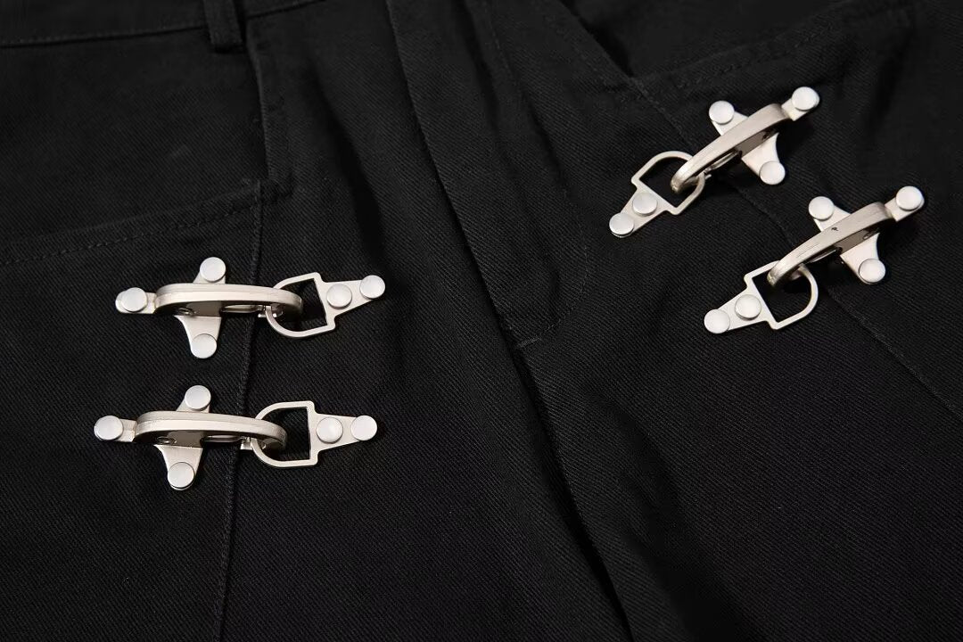 Dual Fireman Clip Riveted Pleated Wide-Leg Trousers