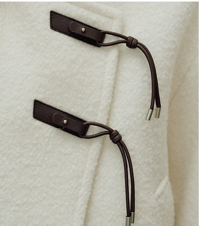 Cropped High-Neck Asymmetric Jacket with Toggle Closures