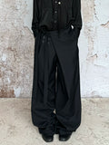 Crossover Flap Side-Tie Wide-Leg Pants