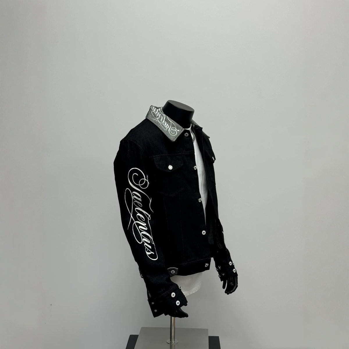 Gothic Calligraphy Graphic Denim Jacket